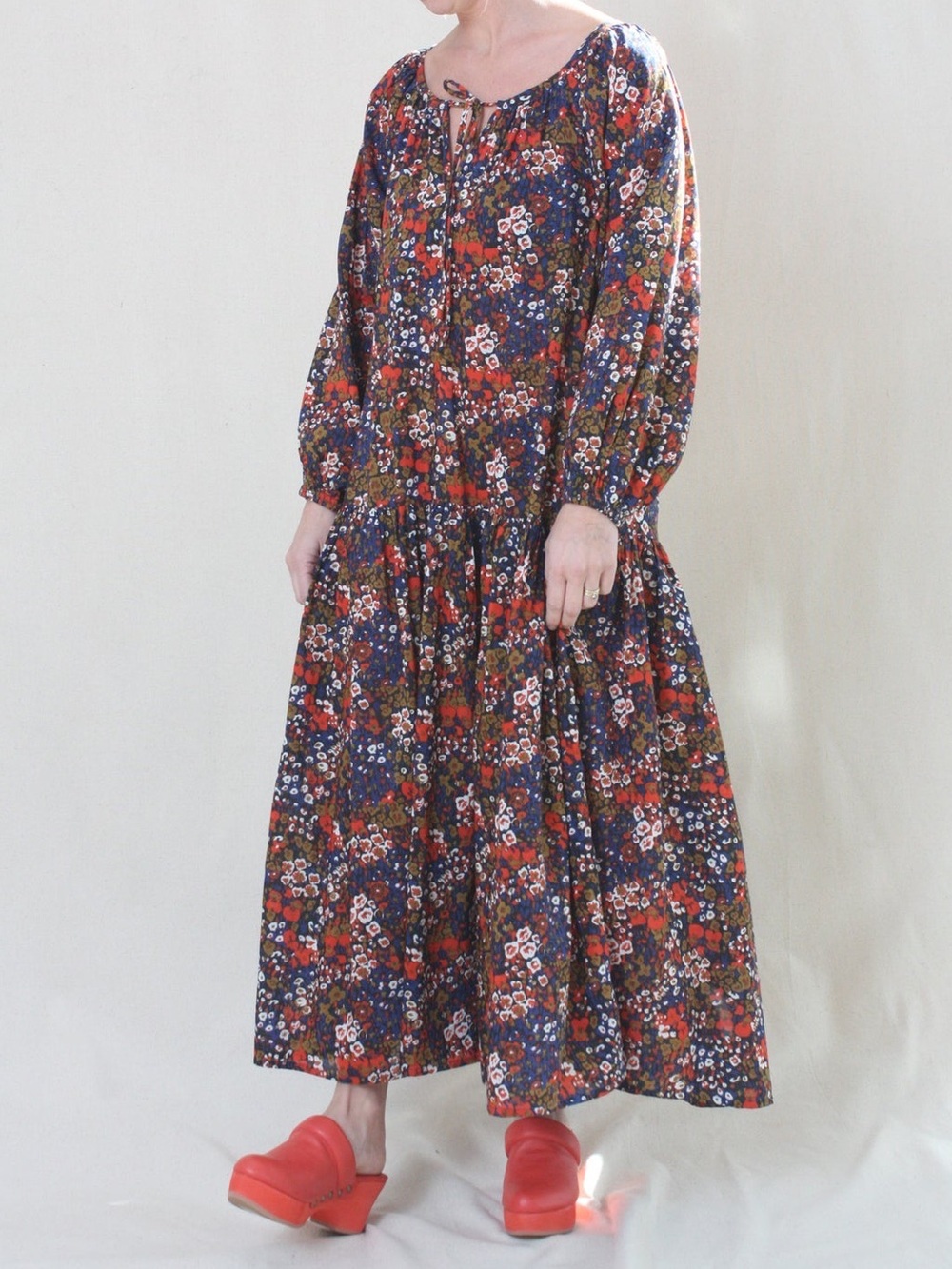 APIECE APART AAREN MAXI DRESS BOLD BLOMSTER RED LARGE FLORAL MULTICOLOR BOHO